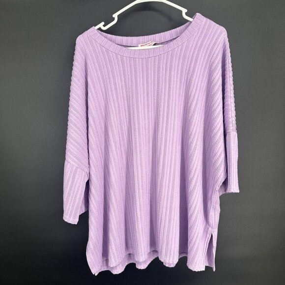 Discount Divas Raised Rib Easy-Fit Dolman 3/4 Sleeve Top Lavender Purple Size Me - Picture 1 of 9